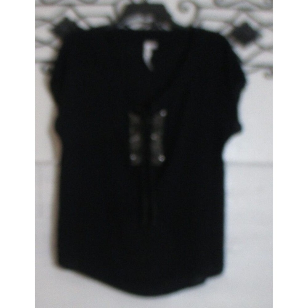 NY Collection Women's Top Size M Short Sleeve Black Round Neck